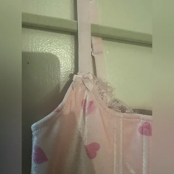 Skims Cherry Blossom Heart Breaker Velvet Lace Corset, pink, size small, NWT